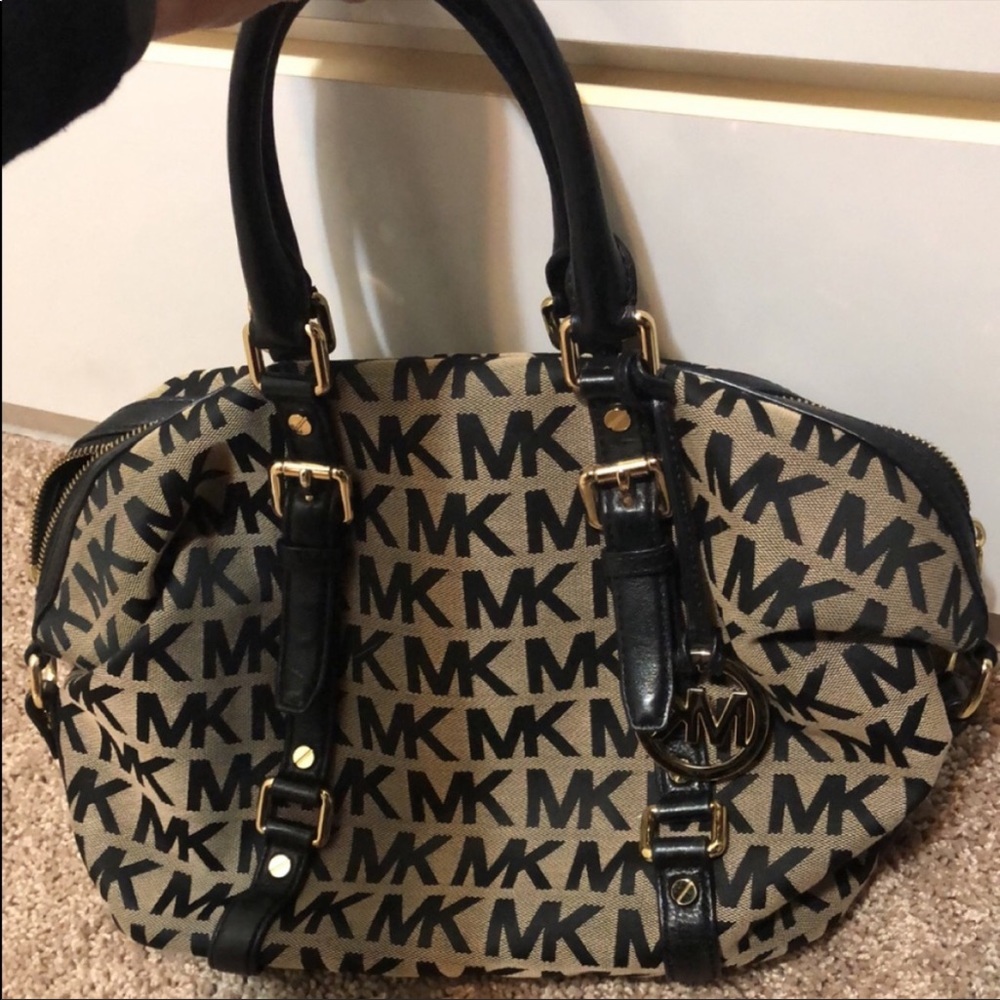 Michael Kors KhakiBlack Medium Bedford Bowling Bag